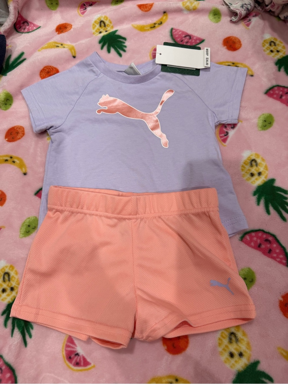 Puma Lavender Tee with Peach Athletic Shorts